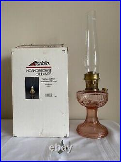 1999 Aladdin Oil Kerosene Pink Short Lincoln Drape Glass Lamp With Loxon Chimney