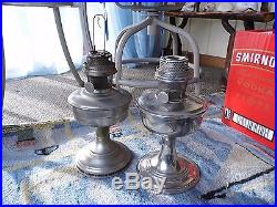 2 ANTIQUE ALADDIN OIL / KEROSENE LAMPS CHROME or NICKLE SILVER PLATE