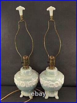 2 Aladdin Alacite Flower Ring Lamp Light Finial Luster Opalescent Pair Works