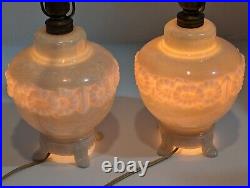 2 Aladdin Alacite Flower Ring Lamp Light Finial Luster Opalescent Pair Works