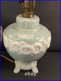 2 Aladdin Alacite Flower Ring Lamp Light Finial Luster Opalescent Pair Works