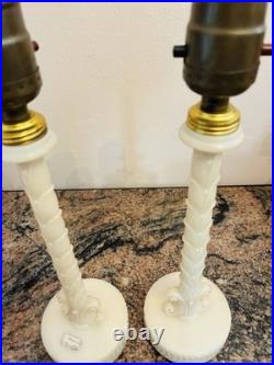 2 Aladdin Alacite Uranium White Glass Table Lamps GLOWS Original 12