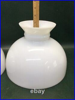 2 Antique 10 Fitter Flat Top Rayo Lamp Shades White Opal Milk Glass Aladdin B&H