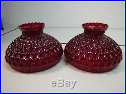 (2) Ruby Red glass Oil lamp shade Diamond Quilted Kerosene Aladdin (Fenton)