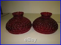 (2) Ruby Red glass Oil lamp shade Diamond Quilted Kerosene Aladdin (Fenton)
