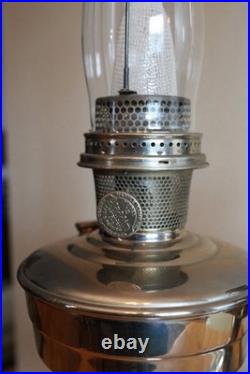(2) Two Vintage Aladdin No 12 Kerosene Lamps Nickel Plated Oil Lamp with Chimney (2) Two Vintage Aladdin No 12 Kerosene Lamps Nickel Plated Oil Lamp with Chimney