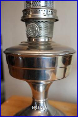 (2) Two Vintage Aladdin No 12 Kerosene Lamps Nickel Plated Oil Lamp with Chimney