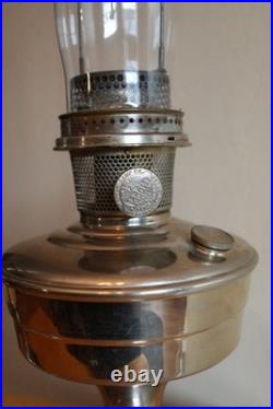 (2) Two Vintage Aladdin No 12 Kerosene Lamps Nickel Plated Oil Lamp with Chimney