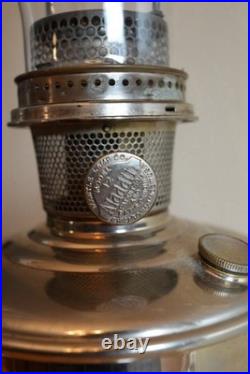 (2) Two Vintage Aladdin No 12 Kerosene Lamps Nickel Plated Oil Lamp with Chimney