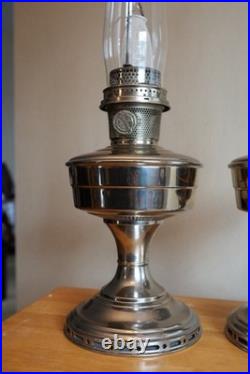 (2) Two Vintage Aladdin No 12 Kerosene Lamps Nickel Plated Oil Lamp with Chimney (2) Two Vintage Aladdin No 12 Kerosene Lamps Nickel Plated Oil Lamp with Chimney