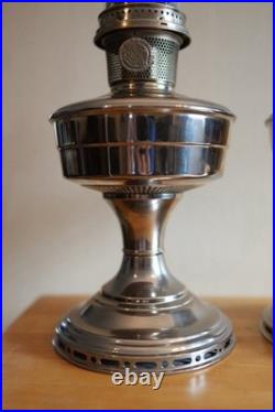 (2) Two Vintage Aladdin No 12 Kerosene Lamps Nickel Plated Oil Lamp with Chimney (2) Two Vintage Aladdin No 12 Kerosene Lamps Nickel Plated Oil Lamp with Chimney