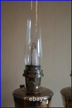 (2) Two Vintage Aladdin No 12 Kerosene Lamps Nickel Plated Oil Lamp with Chimney