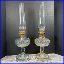2 Vintage ALADDIN 1940's WASHINGTON DRAPE Oil Lamps Model B Burners & Chimneys