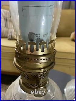 2 Vintage Aladdin Model 23 Burner Geometric Glass Oil Lamp