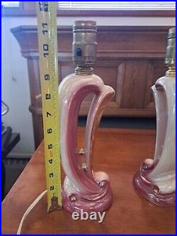 2 Vintage Pink & Gold Boudoir Lamps Aladdin MCM Lusterware Art Pottery