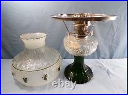 2000 Aladdin Drape Oil Lamp Clear with Green Base Painted Shade with Holly Design