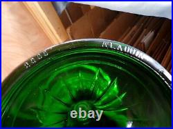 2000 Aladdin Drape Oil Lamp Clear with Green Base Painted Shade with Holly Design