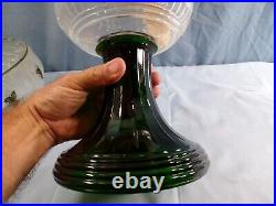 2000 Aladdin Drape Oil Lamp Clear with Green Base Painted Shade with Holly Design