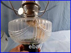 2000 Aladdin Drape Oil Lamp Clear with Green Base Painted Shade with Holly Design