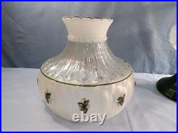 2000 Aladdin Drape Oil Lamp Clear with Green Base Painted Shade with Holly Design