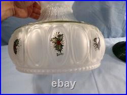 2000 Aladdin Drape Oil Lamp Clear with Green Base Painted Shade with Holly Design