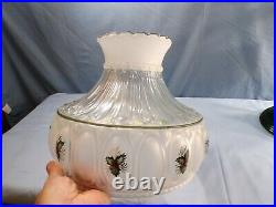 2000 Aladdin Drape Oil Lamp Clear with Green Base Painted Shade with Holly Design