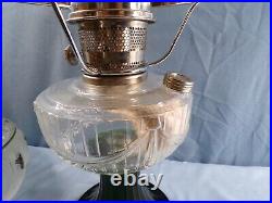 2000 Aladdin Drape Oil Lamp Clear with Green Base Painted Shade with Holly Design