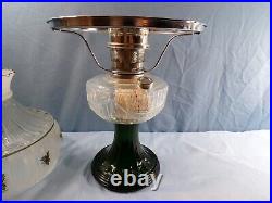 2000 Aladdin Drape Oil Lamp Clear with Green Base Painted Shade with Holly Design