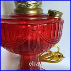 2003 Aladdin Ruby Red Short Lincoln Drape Electric Table Lamp WORKS