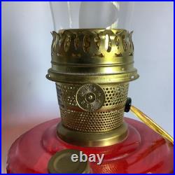 2003 Aladdin Ruby Red Short Lincoln Drape Electric Table Lamp WORKS