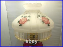 2011 ALADDIN RED SHORT LINCOLN DRAPE OIL LAMP w CADMIUM GLOW CHIMNEY & SHADE