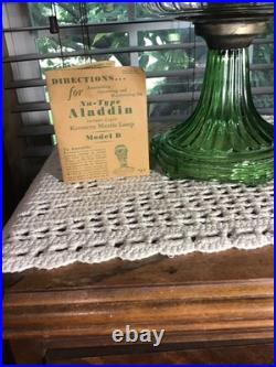 23 1/2 Vintage Aladdin Vaseline Green Corinthian Oil Lamp With Parchment Shade