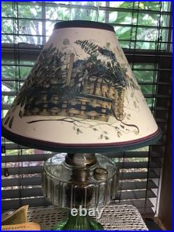 23 1/2 Vintage Aladdin Vaseline Green Corinthian Oil Lamp With Parchment Shade