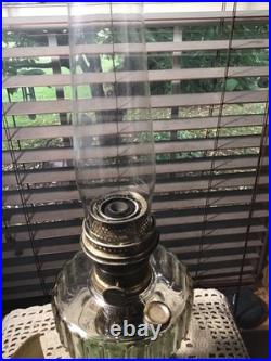 23 1/2 Vintage Aladdin Vaseline Green Corinthian Oil Lamp With Parchment Shade