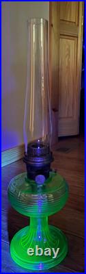 23 1/2 tall Aladdin UV reactive green oil lamp in Beehive pattern 1937-38