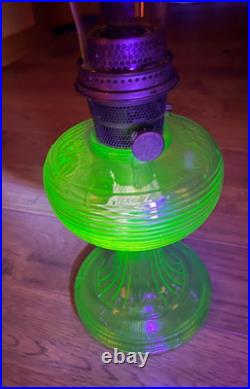23 1/2 tall Aladdin UV reactive green oil lamp in Beehive pattern 1937-38
