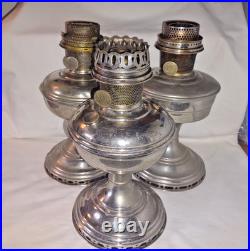 3 Vtg Aladdin Lamps- Nickel Plated Brass Kerosene Oil Lamp Model 11 & 12