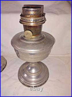 3 Vtg Aladdin Lamps- Nickel Plated Brass Kerosene Oil Lamp Model 11 & 12