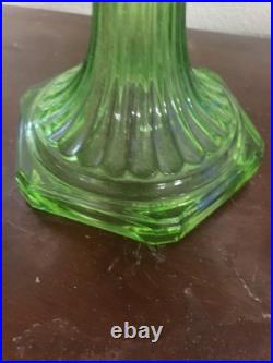#5056 Vtg Aladdin Green Crystal Glass Oil Lamp Purple Violet Shade. 24 X 12