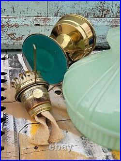 A Lovely Aladdin Model 23 Brass Oil Lamp With 10 Rare Green Shade Vtg Kerosene