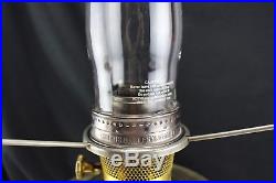 ALADDIN #23 Burner Brass Column Table Oil Lamp, LoxOn Chimney Hand Painted Shade