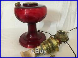 ALADDIN ANTIQUE kerosene OIL LAMP B-83 RUBY beta crystal RED BEEHIVE paper SHADE