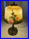 ALADDIN BOUDOIR LAMP with Hammered Arts & Crafts Base & REVERSE PAINTED LILIES