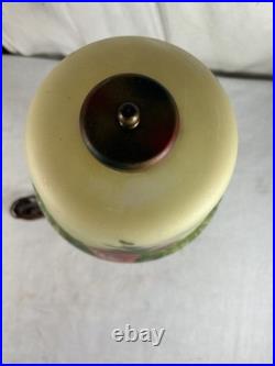 ALADDIN BOUDOIR LAMP with Hammered Arts & Crafts Base & REVERSE PAINTED LILIES