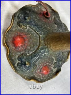 ALADDIN BOUDOIR LAMP with Hammered Arts & Crafts Base & REVERSE PAINTED LILIES