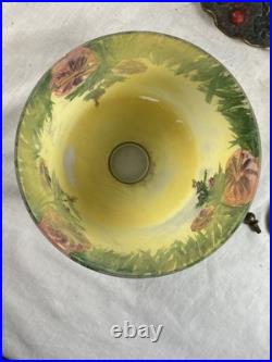 ALADDIN BOUDOIR LAMP with Hammered Arts & Crafts Base & REVERSE PAINTED LILIES