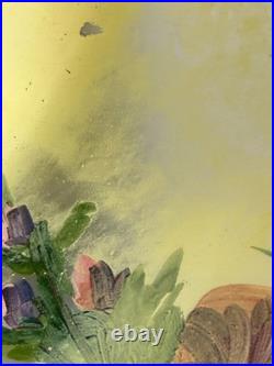 ALADDIN BOUDOIR LAMP with Hammered Arts & Crafts Base & REVERSE PAINTED LILIES