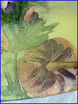 ALADDIN BOUDOIR LAMP with Hammered Arts & Crafts Base & REVERSE PAINTED LILIES