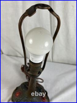 ALADDIN BOUDOIR LAMP with Hammered Arts & Crafts Base & REVERSE PAINTED LILIES