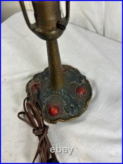 ALADDIN BOUDOIR LAMP with Hammered Arts & Crafts Base & REVERSE PAINTED LILIES